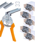 Hog Ring Pliers Kit Type M With 3000 M Clips for fencing and animal cages, showing yellow-handled pliers and five boxes of clips