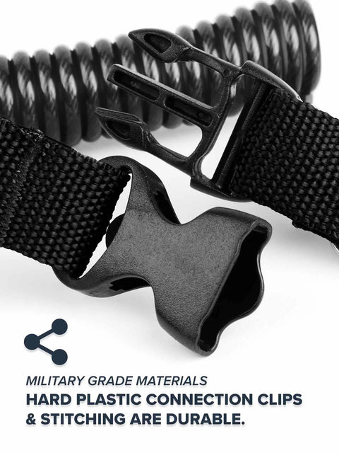 Close-up of Heavy Duty Fish Stringer Clip with stainless construction and 36 inch steel core lanyard showing quick release buckle