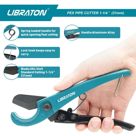 Pex Cutter 1-1/4 Inch Pipe Cutter for PEX Tubing, heavy duty aluminum alloy tool with SK4 sharp blade, side view