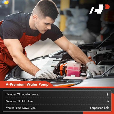 Mechanic installing Water Pump With Gasket Replacement for Chrysler Town and Country 2001-2007 minivan engine