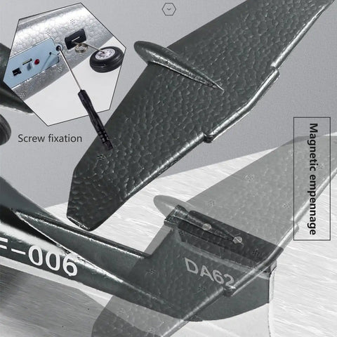 Beginner Friendly RC Plane 2 Channel 2 4Ghz RTF Diamond Style Airplane with Auto Stability Gyro detail, magnetic empennage.