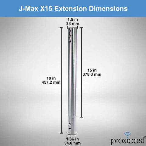 15 Inch Stainless Steel Extension Pole For J-Max Antenna Mounts, Adds Height And Clearance, 304 Stainless Steel Hardware Included