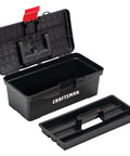 Lockable 13 Inch Tool Box With Front Metal Latch And Pad Lock Eye Ergonomic Comfort Grip Handle Internal Portable Tray For Hand Tools Red And Black Heavy Duty Go To Organizer For Home And Job Site