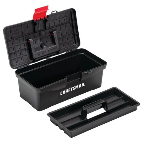 Lockable 13 Inch Tool Box With Front Metal Latch And Pad Lock Eye Ergonomic Comfort Grip Handle Internal Portable Tray For Hand Tools Red And Black Heavy Duty Go To Organizer For Home And Job Site