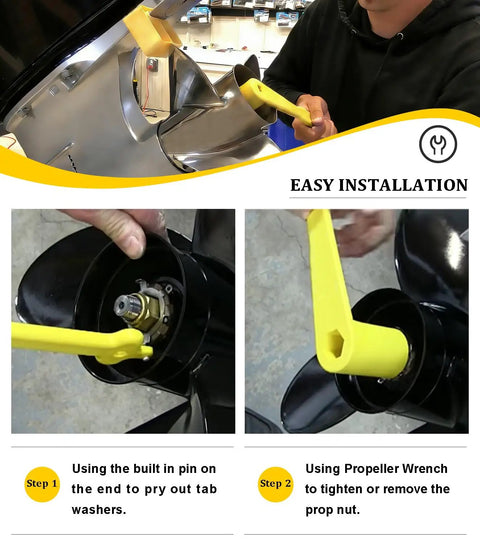 Polymer Propeller Nut Wrench Fits One And One Sixteenth Inch Nut For Mercury OMC Mercruiser Alpha Johnson Evinrude 40HP And Up Lightweight Yellow Rustproof Plastic 27mm Replaces 91-859046Q4 Beefy Handy Outboard Prop Tool