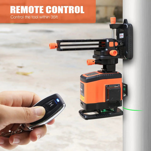 Using remote control to operate 360 Degree Floor Laser Level Self Leveling 3D Laser Tool For Construction Pros, 66ft Range