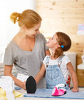 Mother and daughter using ACHENYUANYUAN Mini Heat Press Machine With Charging Base For DIY Crafts to iron clothes.