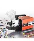 Pro Level Electric Crimping Machine Featuring Automatic Cold Press Terminal Crimper and Interchangeable Jaws, with compact body and tools.