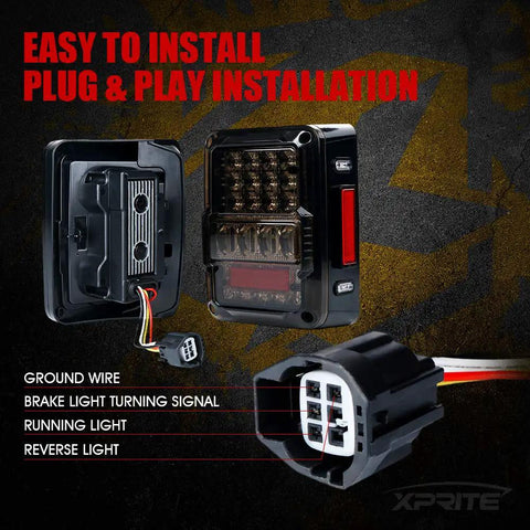 4D Smoked LED Tail Lights For 2007 To 2018 Jeep Wrangler JK JKU with plug and play connectors and wiring diagram