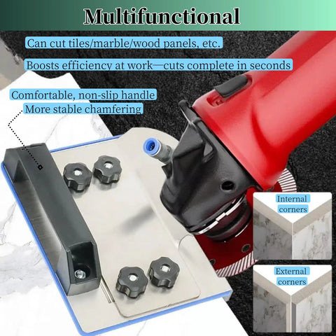 45 Degree Tile Chamfering Tool For Type 100 Angle Grinder, Professional Ceramic Tile Bevel Attachment in action with red grinder