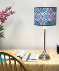 Dope Handmade Drum Lamp Shade 14 Inch Shallow Style In Cool Hues Made In USA Brass Spider Fitter 9 Inch Height HBC-8041-14