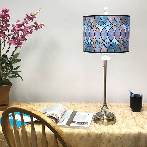 Dope Handmade Drum Lamp Shade 14 Inch Shallow Style In Cool Hues Made In USA Brass Spider Fitter 9 Inch Height HBC-8041-14