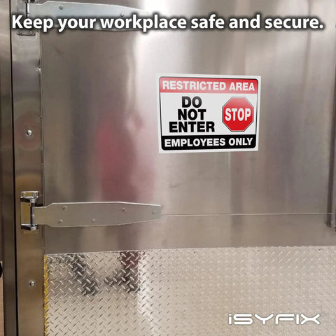 Restricted Area Signs Stickers 10x7 Inches 2 Pack Keep Out Do Not Enter Authorized Personnel Only Employees Only Ultra Durable Workplace Safety Labels Indoors on metal door