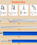 Carbide Tipped Wood Turning Tool Set With Extendable Shafts showing product sizes including rougher, finisher, swan neck tools.