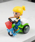 360 Degree Electric Stunt Tricycle Toy With LED Lights And Music, Omnidirectional Wheels For Kids, Push Pull Ride On Trike, Random Color, Battery Not Included, Perfect For Boys And Girls Classroom Playtime, side view with basket