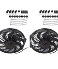 2x 12 Inch Universal Electric Condenser Radiator Cooling Fan High Performance Motor 2250 Rpm 1730 Cfm with mounting accessories.
