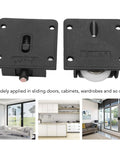 4 Pairs Furniture Roller Wheels For Closet Cabinets Wardrobes And Sliding Doors Smooth Quiet Pulleys And Rails shown in close-up