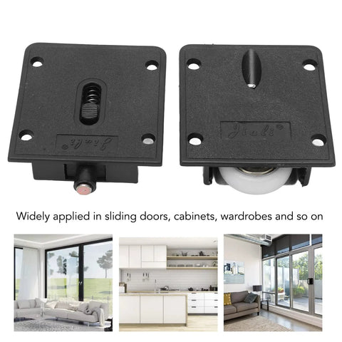 4 Pairs Furniture Roller Wheels For Closet Cabinets Wardrobes And Sliding Doors Smooth Quiet Pulleys And Rails shown in close-up