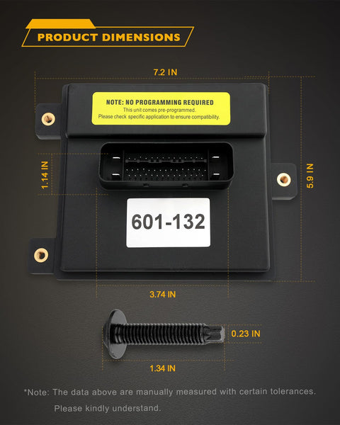 Pre Programmed Fuel Pump Flow Control Module Replacement For GM Trucks And SUVs with dimensions shown