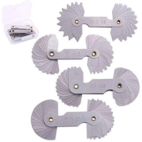 4 Pack Radius Gauge Set R0.3 To 1.5 mm R1 To 6.5 mm R7 To 14.5 mm R15 To 25 mm Stainless Steel Fillet Gauges with Handy Plastic Box