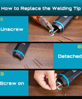 Steps to replace welding tip on Rechargeable Cordless Battery Spot Welder With Visual Display 3360W Max Power 1-99 Gear Settings Copper Tips