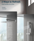 GRANDJOY 10" Rain Shower System with Handheld Spray, Slide Bar, Brushed Nickel showcasing rainfall and handheld functionality.