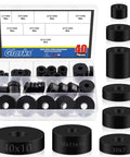 40 Piece Round Rubber Spacer Set in Eight Sizes Dope Anti Vibe Neoprene Washers packaging and individual spacers