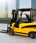 Shop Ready Heavy Duty Electric Forklift With Rapid Charge Battery And Smooth Four Way Steering Built Tough For The Daily Warehouse Grind And Hassle Free Freight Hauling, side view in outdoor space.