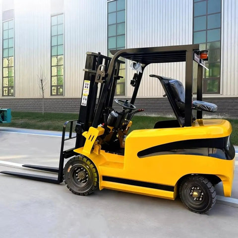 Shop Ready Heavy Duty Electric Forklift With Rapid Charge Battery And Smooth Four Way Steering Built Tough For The Daily Warehouse Grind And Hassle Free Freight Hauling, side view in outdoor space.