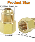 Brass Flare Tube Fittings 1/2 Inch Male to 3/8 Inch Female NPT Reducer Adapter, 2 Pack, product size dimensions view
