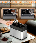 Electric Espresso Knock Box With Automatic Portafilter Cleaner, No Sweat Coffee Puck Removal For Home Bars, user cleaning a portafilter.