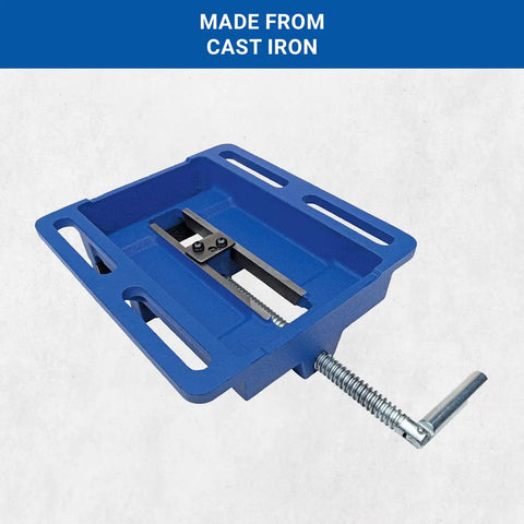 LDPV-6 6 Inch Drill Press Vise With Cast Iron Body And Texture Jaws, Portable Workhorse Clamp, slotted base, blue finish.