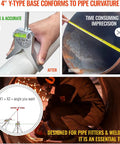 Heavy Duty Stainless Steel Pipe Center Finder Punch With Adjustable Dial Bubble Protractor shown in use on a pipe with level.