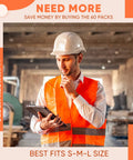 Worker in 60 Pack High Visibility Safety Vests With 2 Reflective Strips Orange Construction Workwear using a tablet on job site