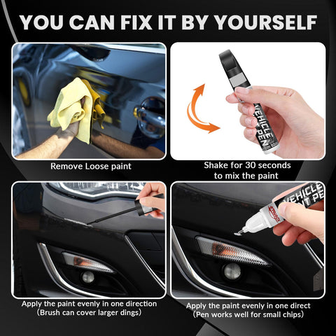 Color Accurate Black Car Touch Up Paint Kit For A Slick, Seamless Scratch Repair With Quick Dry, A Glossy, Waterproof Finish shown in DIY use steps