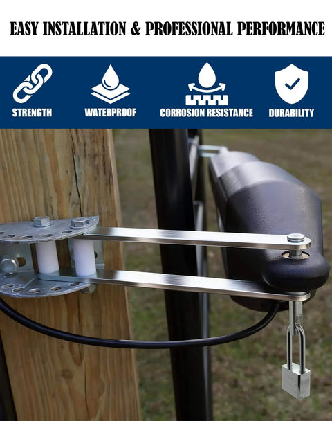 Stainless Steel Heavy Duty Security Pin Lock For Gate Opener Systems 12mm Solid Pin Replaces Rear Clevis Pin in use
