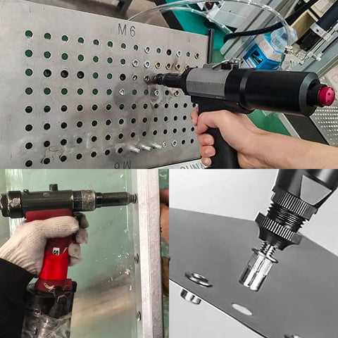 Heavy Duty M5 Rivet Nut Kit, Top Tier Stainless Steel Threaded Inserts With Knurled Grip, tools installing nutserts into metal sheets.