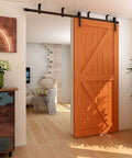 Ceiling Mount Sliding Barn Door Hardware Kit For Low Ceiling Spaces With L Shape Bracket System Fits 36 Inch Wide Single Wood Doors Heavy Duty Carbon Steel Hangers Supports Up To 220 Lb Per Door installed in living room