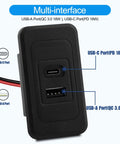 Road Certified Two Pack Rv Usb Outlet 12V 24V Wall Mount dual USB ports, USB-A and USB-C, black finish for fast charging.