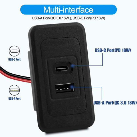 Road Certified Two Pack Rv Usb Outlet 12V 24V Wall Mount dual USB ports, USB-A and USB-C, black finish for fast charging.