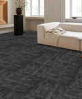 Heavy Duty Commercial Carpet Tiles 24 By 24 Inches Grippy Non Slip Square Floor Tiles for Office Home Gym Garage shown in living space.