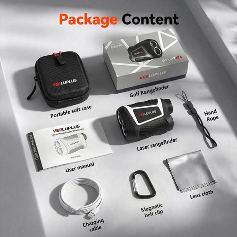 Golf Rangefinder With Slope And Magnetic Mount Pro Grade Distance Meter For Golfers IP54 Durable Build Anti Shake Ergonomic Design Rechargeable Battery Easy Grip, package contents