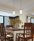 Dining room with 2 Pack Mini Pendant Lights For Kitchen Island Adjustable Height Indoor Modern Pendant Lighting Brushed Nickel With Milky White Frosted Glass Shades hanging above table
