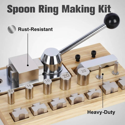 Heavy Duty Ring Bending Kit For Jewelry Making With Chrome Steel Molds Wooden Base 0.47 To 0.87 Inch Sizes And 45/90 Degree Posts