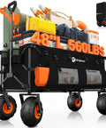 All Terrain Beach Wagon With 4 Oversized 10 Inch Balloon Tires 560 Lb Weight Capacity Foldable Heavy Duty Cart loaded with gear