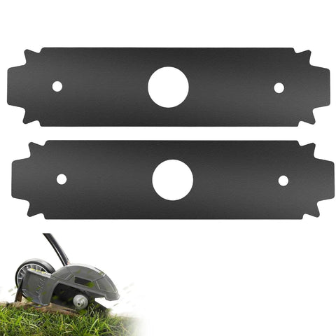 Two Pack 8 Inch Reversible Heavy Duty Hardened Steel Edger Blade For Expand It System Compatible With Ryobi UT50500 UT15518 RY15518 RYEDG11 P2310 P2300B Tough As Nails Replacement Edger Blade, shown in front view with lawn edger.