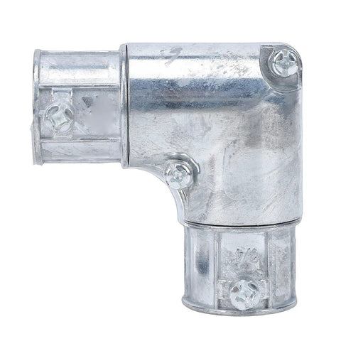 Heavy Duty EMT Conduit Fitting Three Quarter Inside Corner Pull Elbow 90 Degree Bend showing zinc alloy design for wiring.
