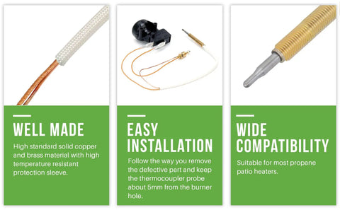 Threaded Thermocouple Female Spade Connector Brass Fitting With Flame Out Protection details for propane patio heaters