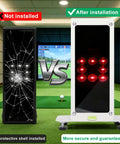 Comparison of damaged monitor with Durable Metal Protective Case For Square Golf Launch Monitor With Leveling Stand installed.