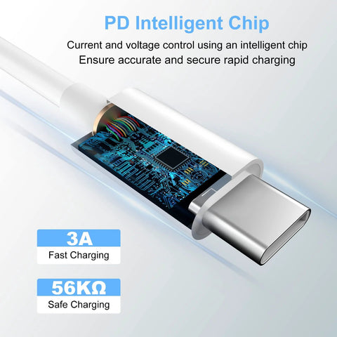 USB-C to USB-C charging cable with exposed internal PCB and PD intelligent chip, close-up